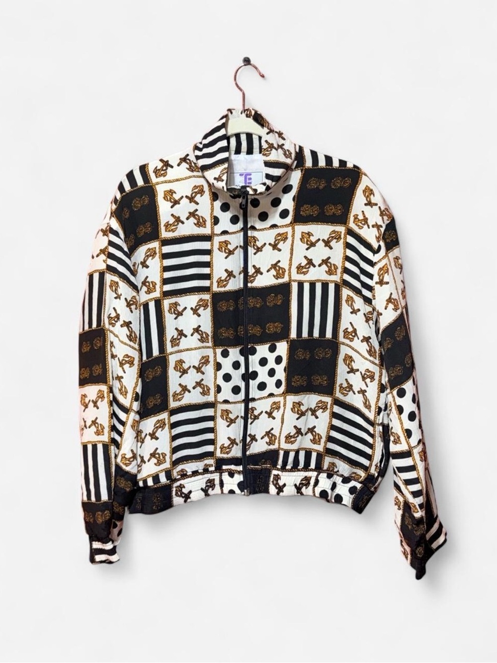Oleg Cassini Silk Nautical Print Bomber Jacket – Large